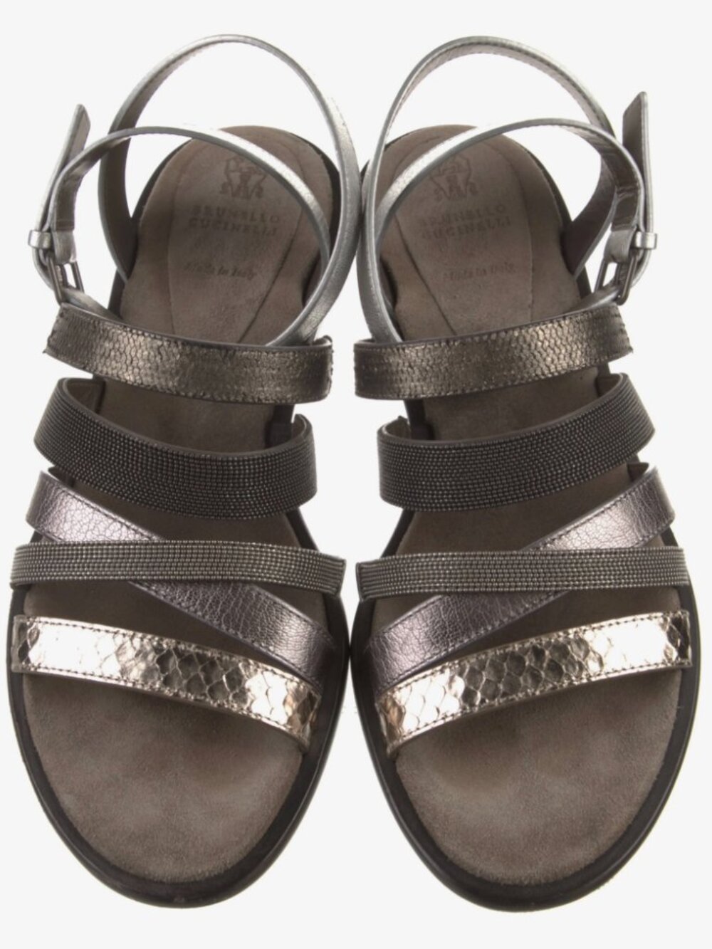 Brunello Cucinelli Metallic Monili Strappy Flat Sandals